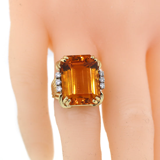 Diamond & Citrine Estate Ring in 14k Gold