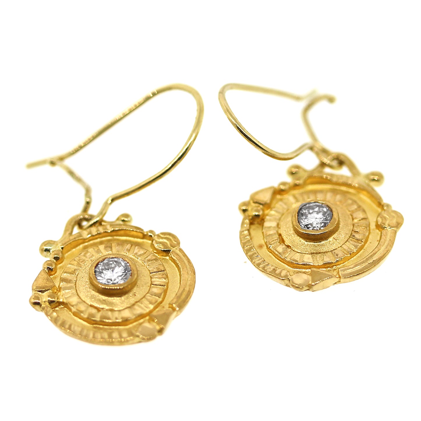 Solid 18 kt and 22 kt Yellow Gold Coin Designed Earrings with Diamond