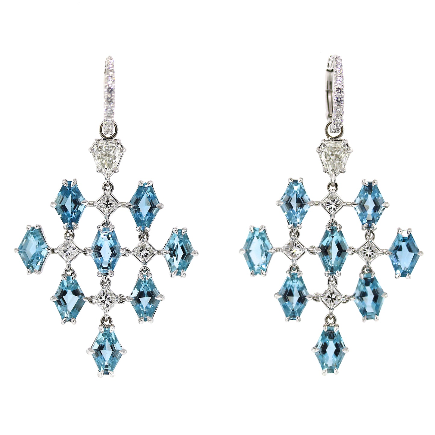 Load image into Gallery viewer, Lugano 18k White Gold Aquamarine and Diamond Earrings
