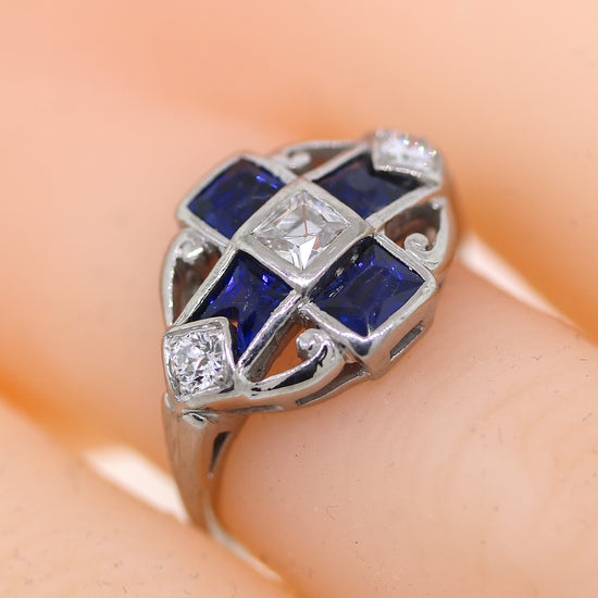 Antique Swiss Cut Sapphire and Diamond Ring in Platinum