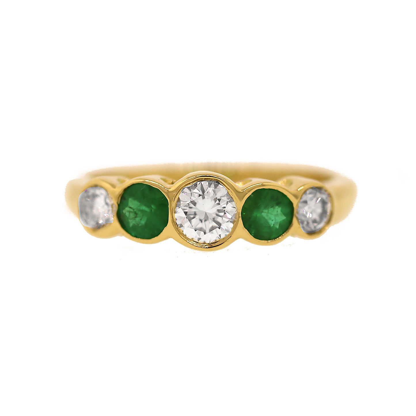 Emerald and Diamond Classic 5 Stone Ring in 18k Gold