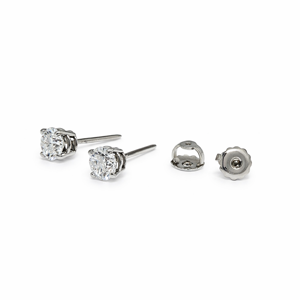 Classic 14k White Gold Diamond Studs Earrings