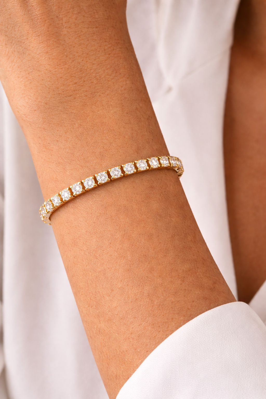 Classic 14k Yellow Gold 4 prong Diamond Eternity Bracelet