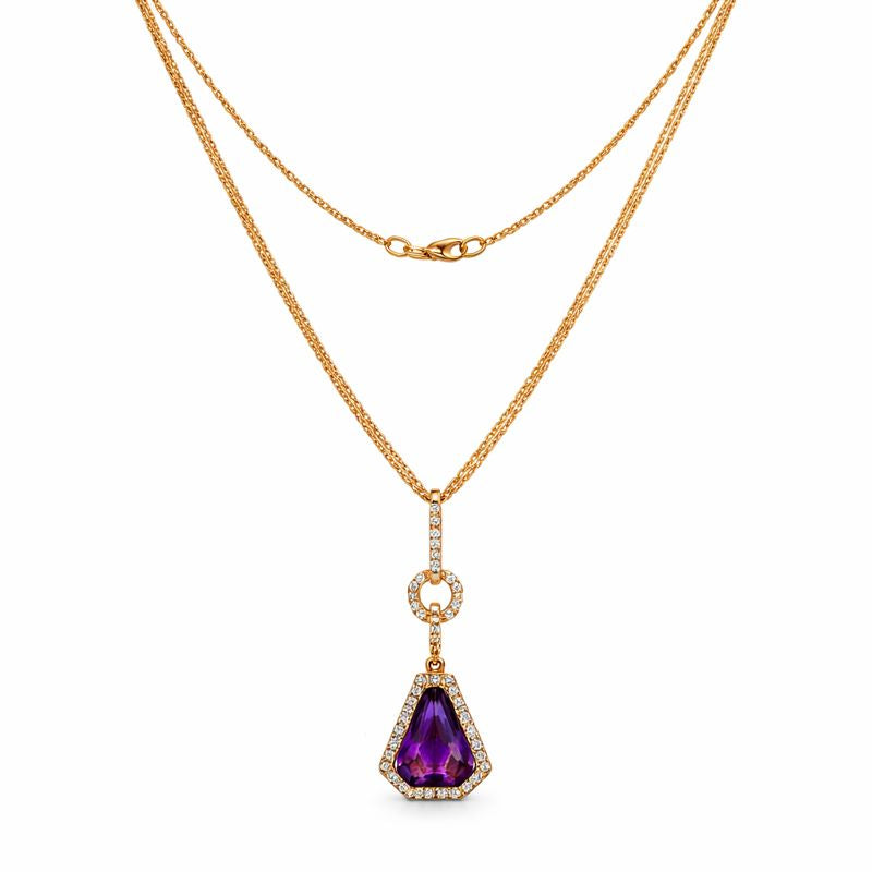 Elegant Amethyst and Diamond Pendant Necklace in 14 kt Rose Gold Chain