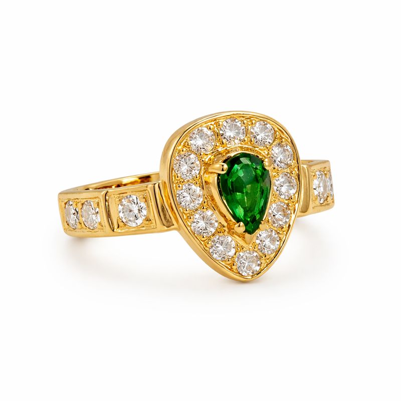 Estate Pear Shaped Emerald and Diamond Ring