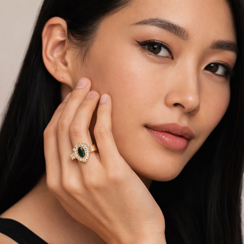 Estate Pear Shaped Emerald and Diamond Ring