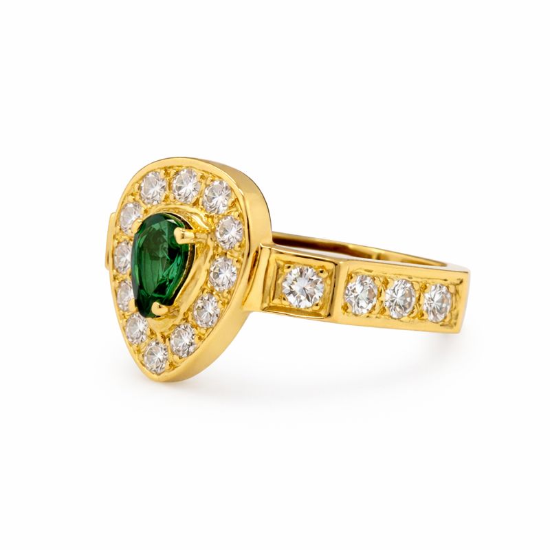 Estate Pear Shaped Emerald and Diamond Ring