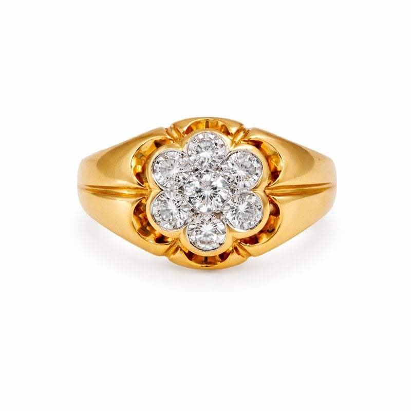 Floral Cluster Diamond 18k Yellow Gold Ring