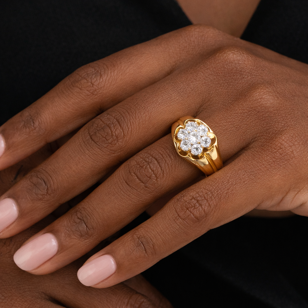 Floral Cluster Diamond 18k Yellow Gold Ring