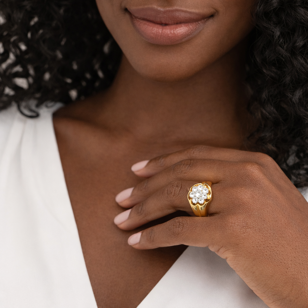 Floral Cluster Diamond 18k Yellow Gold Ring