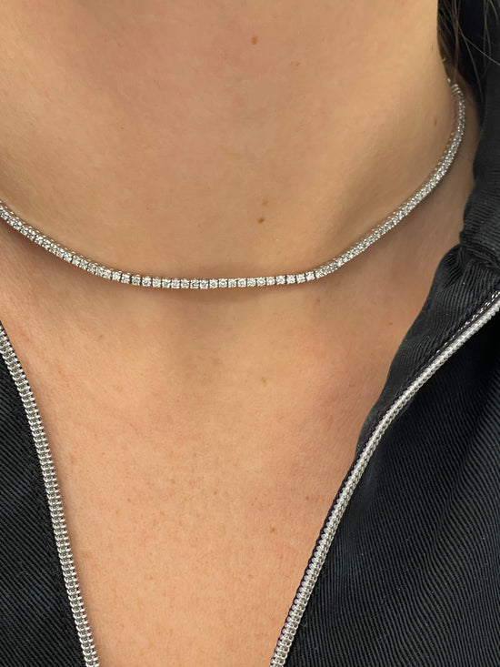 Chain Link Diamond Tennis Choker Necklace