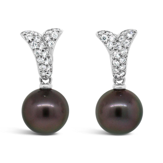 Mikimoto Black Pearl and Diamond Earringss