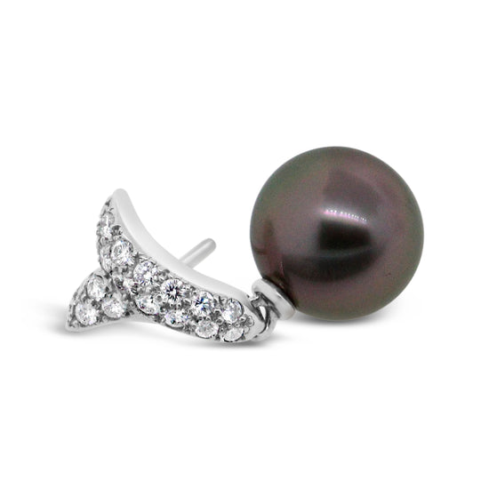 Mikimoto Black Pearl and Diamond Earringss