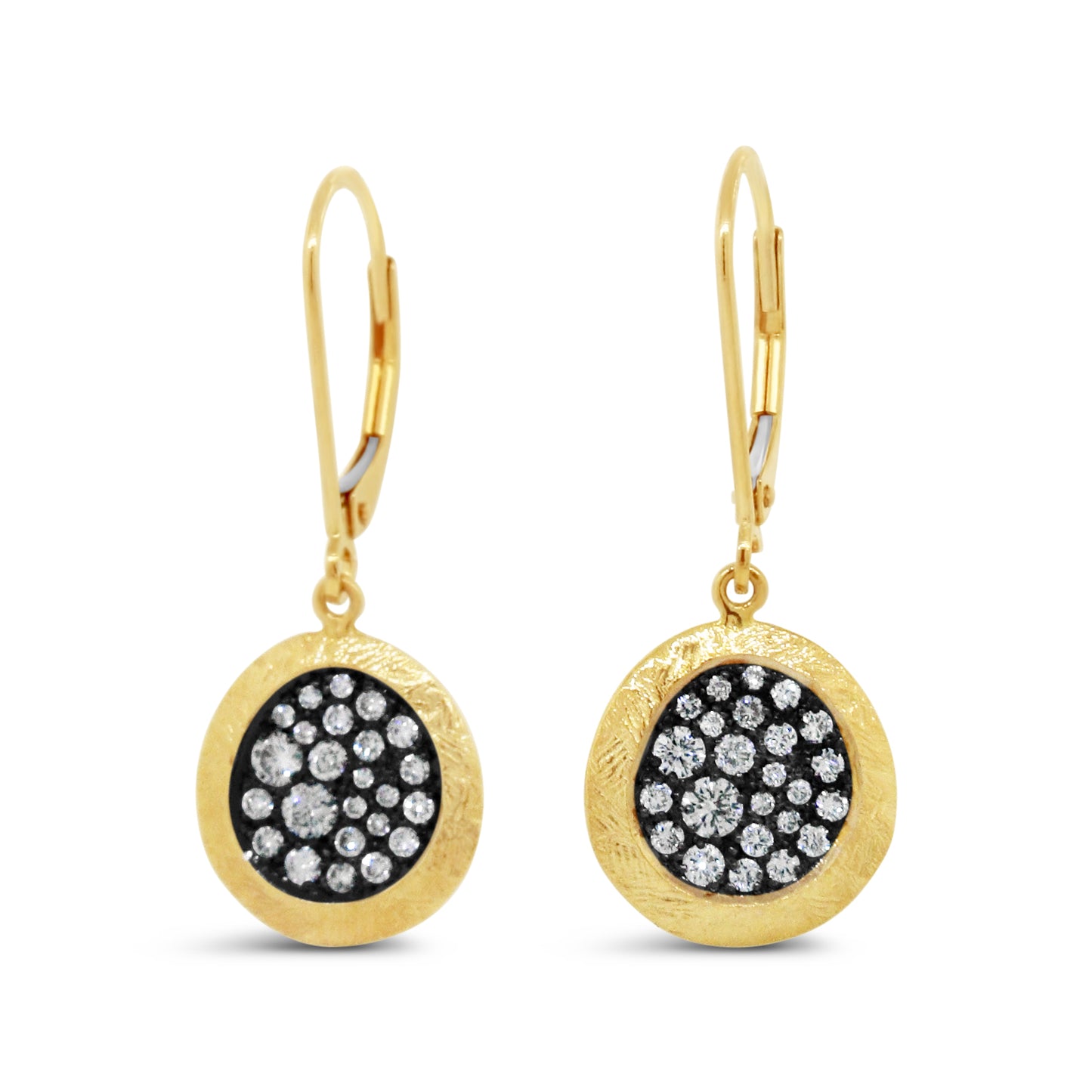 18k Yellow Gold Diamond Disc Inset Earrings