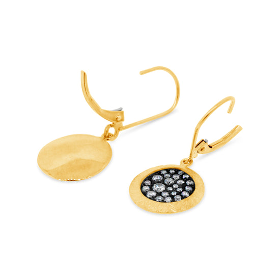 18k Yellow Gold Diamond Disc Inset Earrings