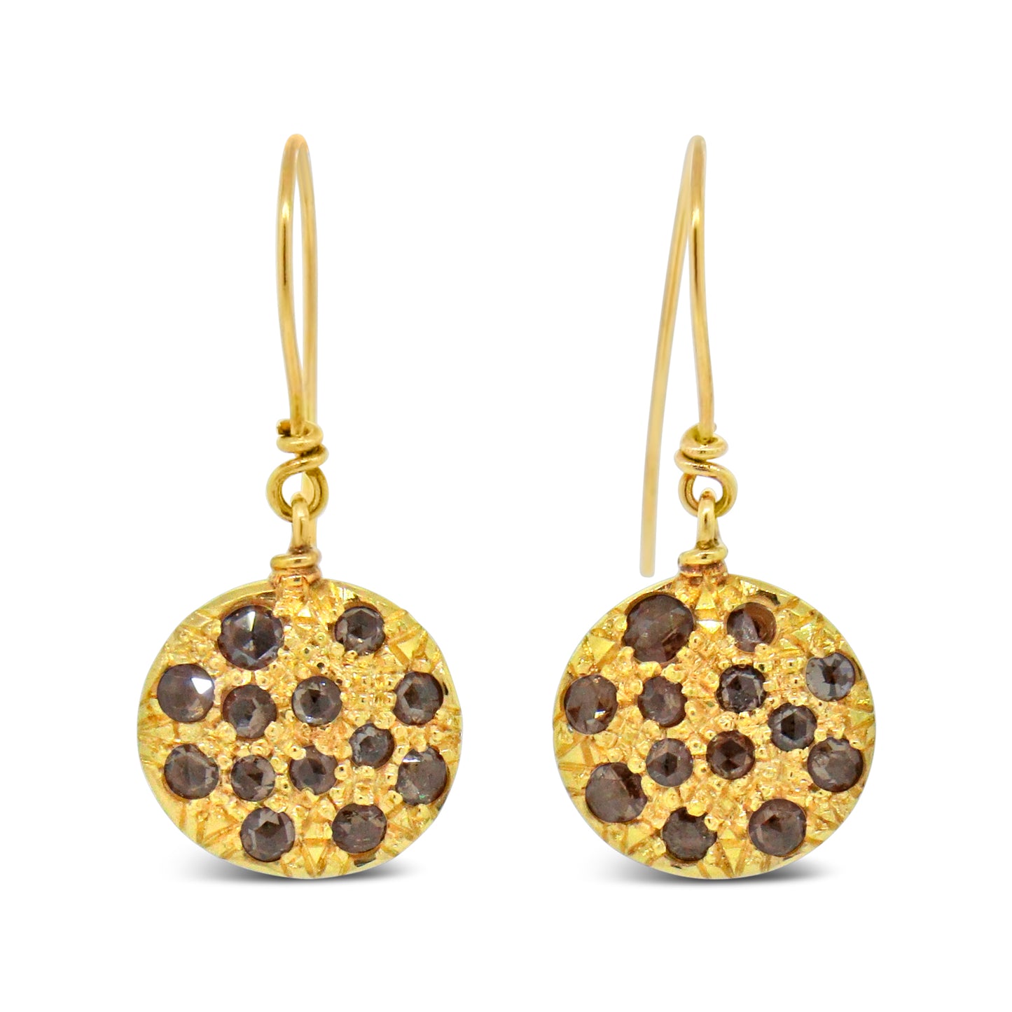 18k Yellow Gold with Rose Cut Diamond Dangle Earrings