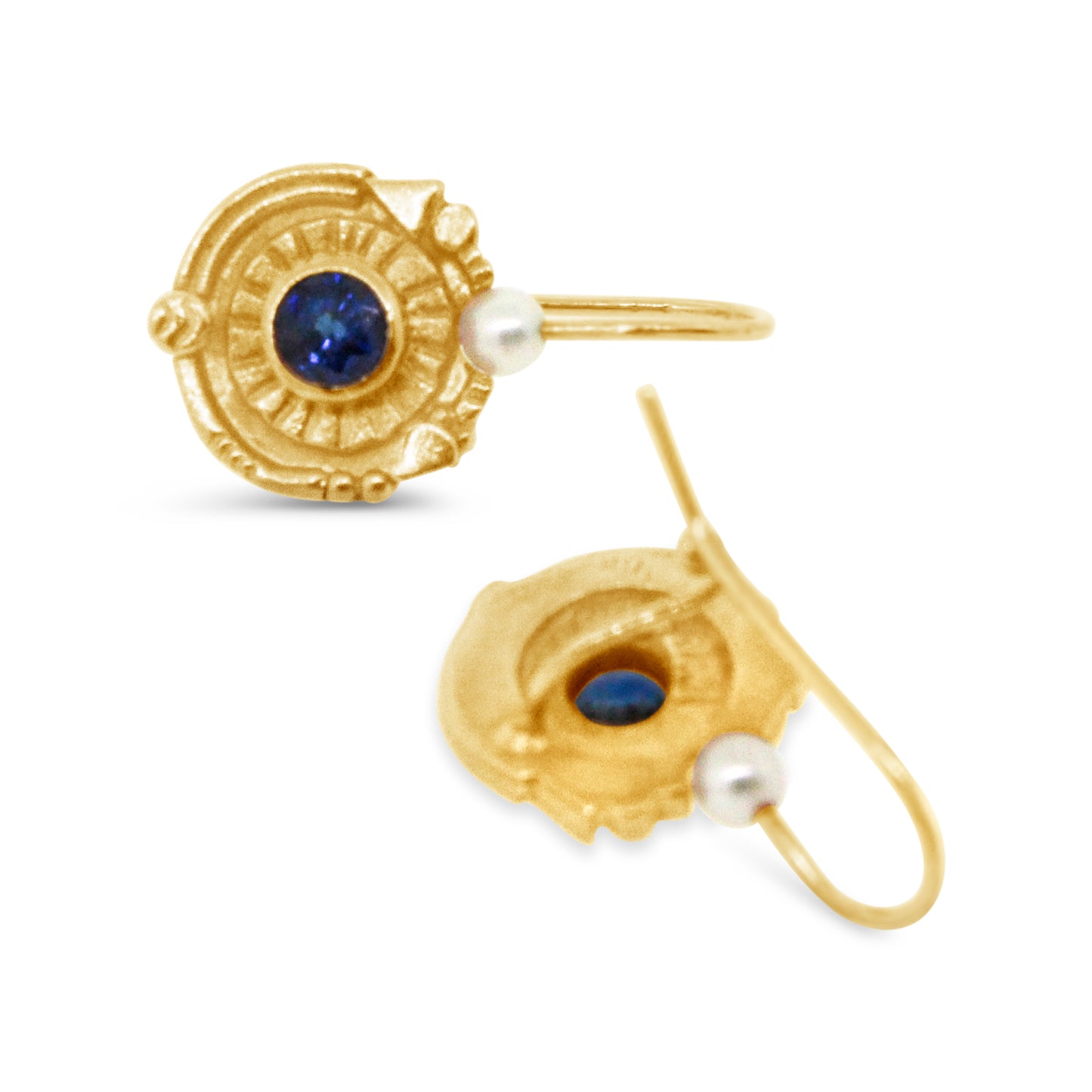 22k Yellow Gold Sapphire and Pearl Dangle Earrings