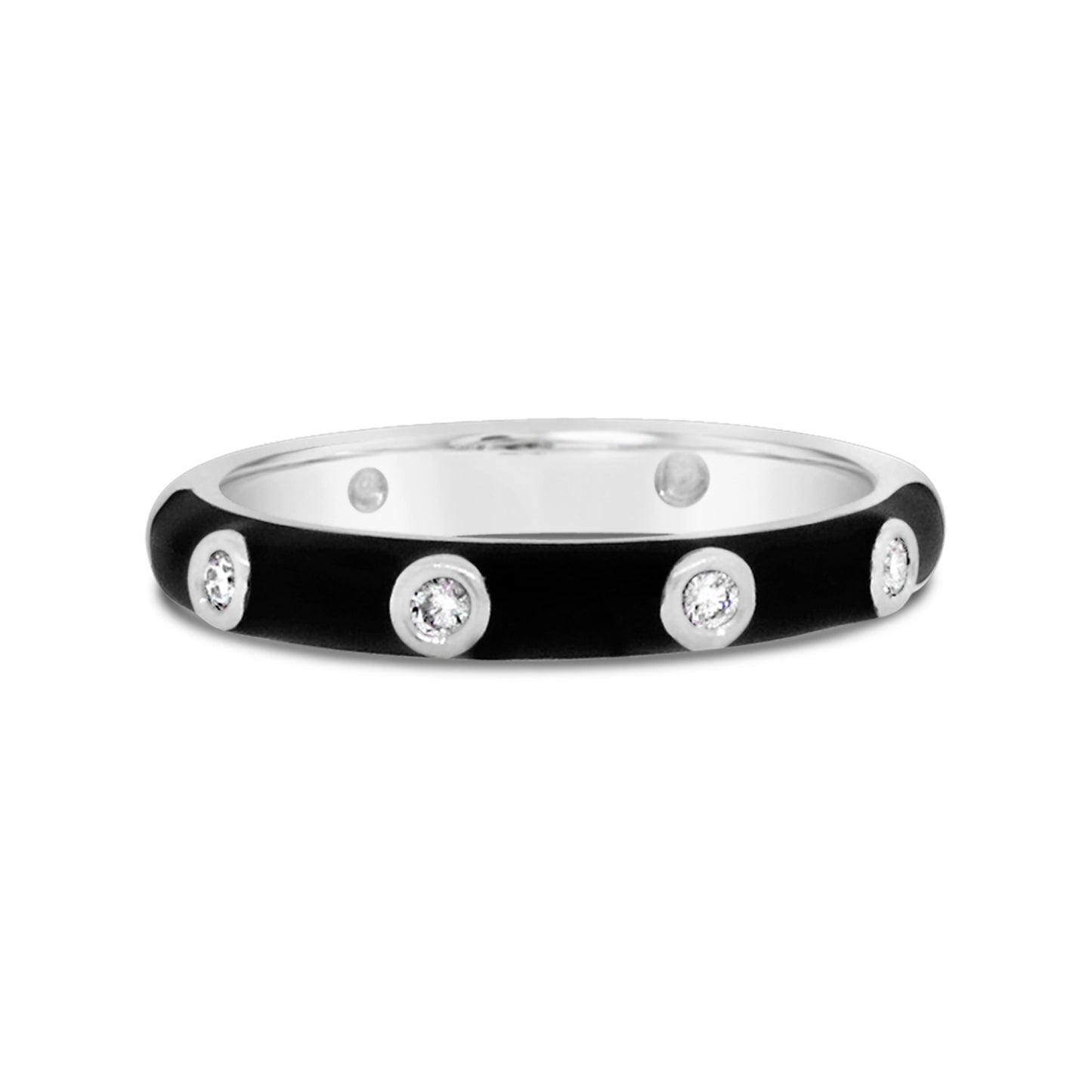 18k White Gold with Diamond and Black Enamel Band Ring