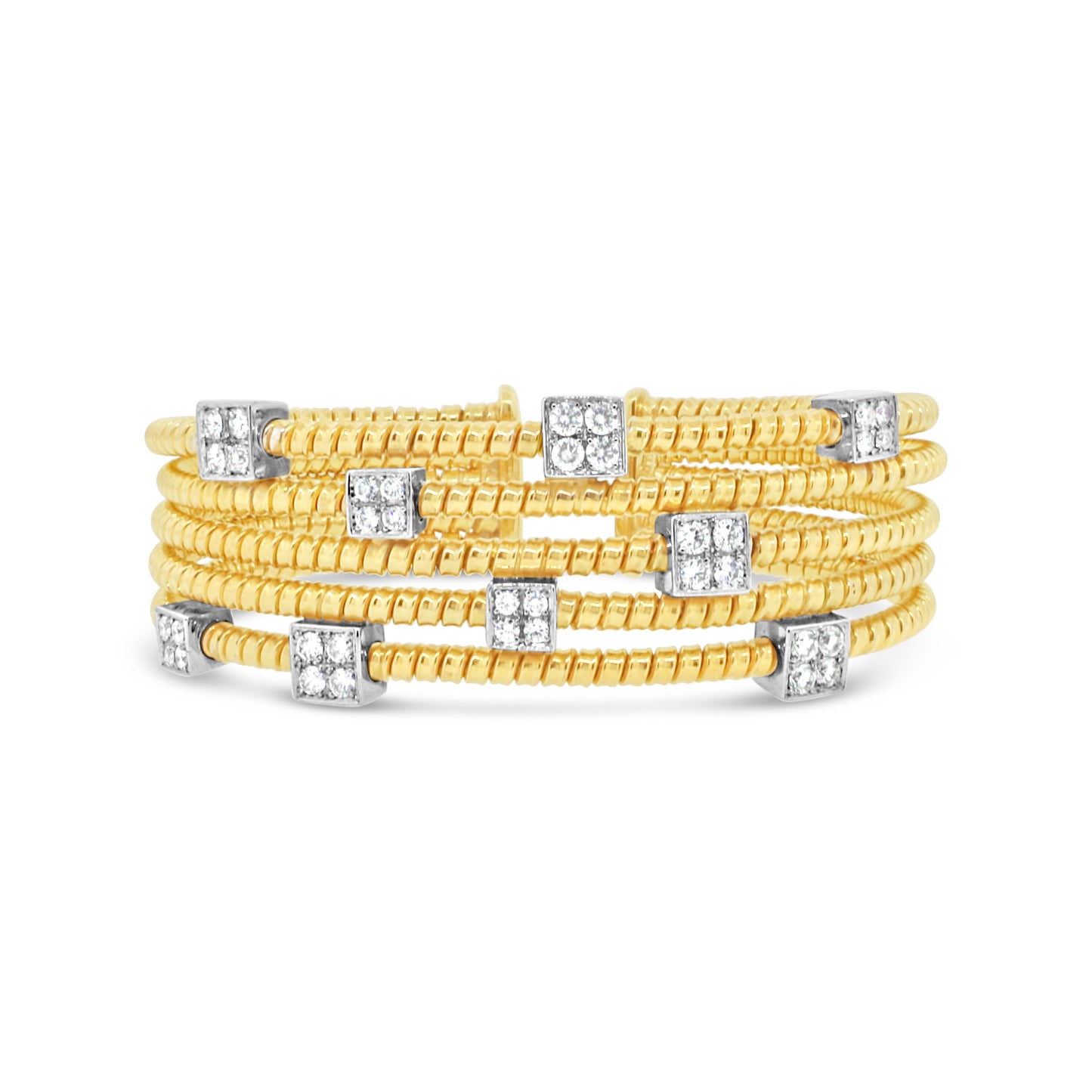 18k Yellow Gold 5 Row Diamond Cuff Bracelet