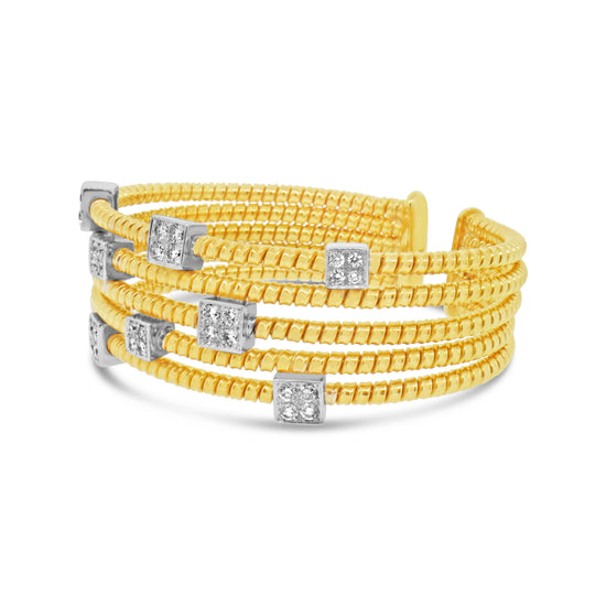 18k Yellow Gold 5 Row Diamond Cuff Bracelet