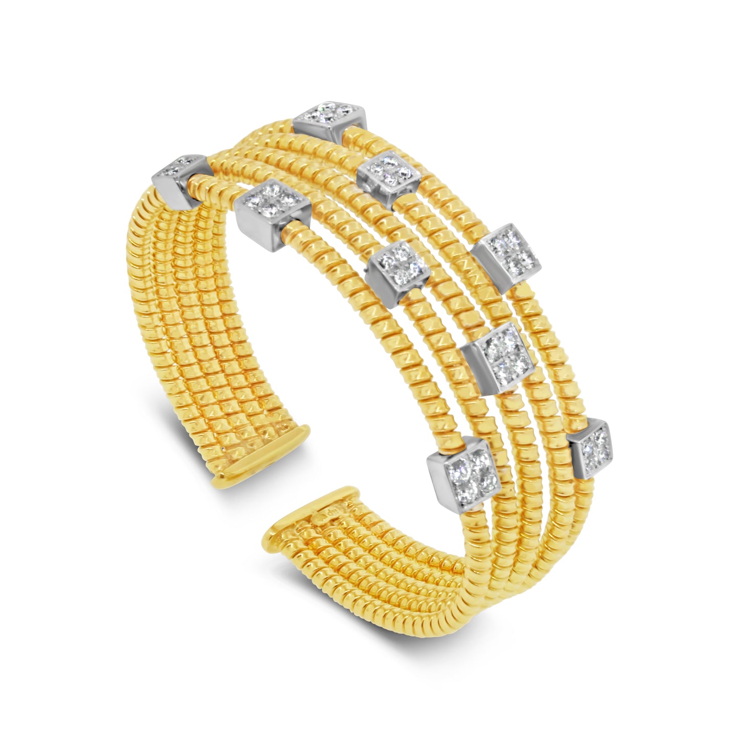 18k Yellow Gold 5 Row Diamond Cuff Bracelet