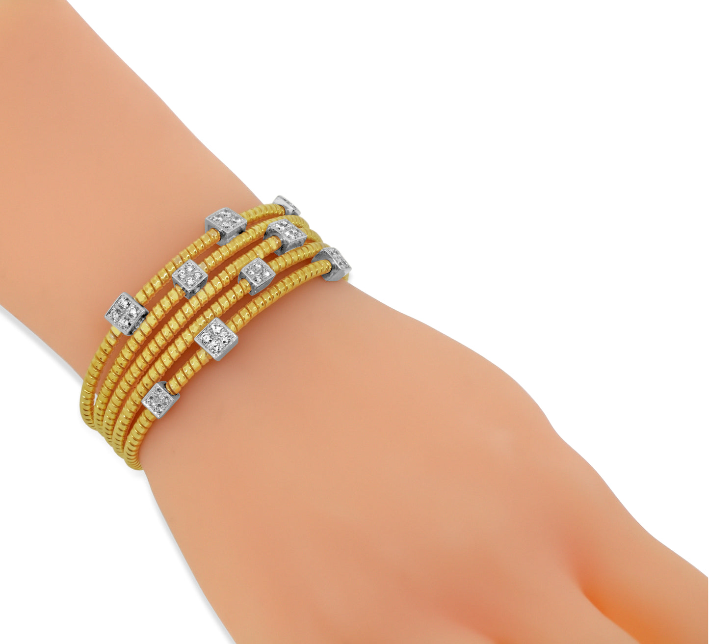 18k Yellow Gold 5 Row Diamond Cuff Bracelet