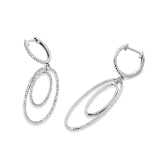 14kt White Gold Double Oval Diamond Dangle Earrings