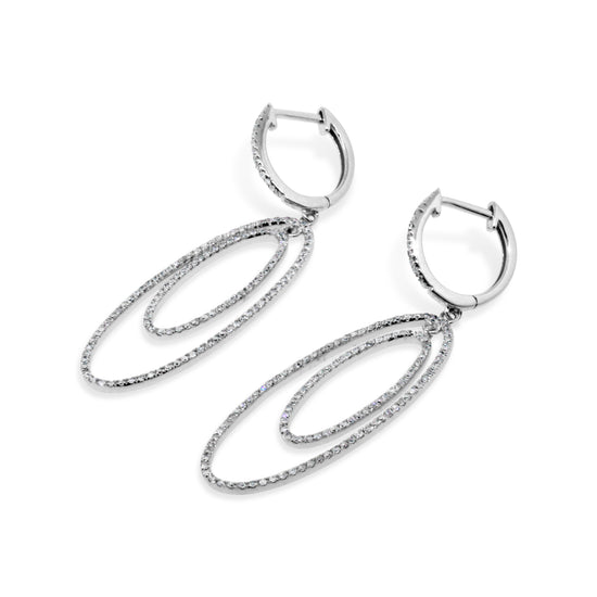 14kt White Gold Double Oval Diamond Dangle Earrings