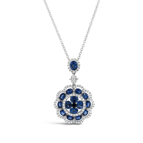 18k White Gold Sapphire and Diamond Pendant Necklace