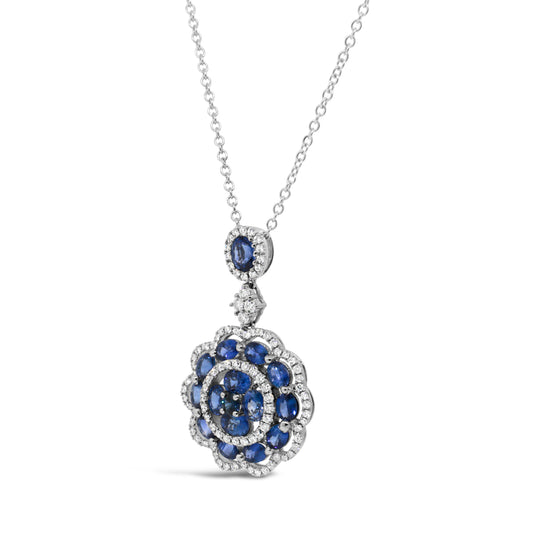 18k White Gold Sapphire and Diamond Pendant Necklace