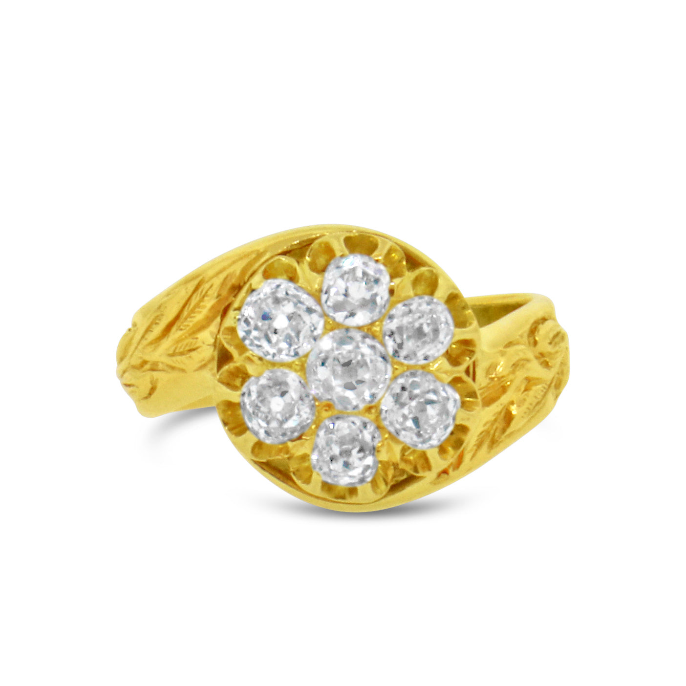 Old Mine Cut Diamond Cluster Ring in 14k Yellow Gold