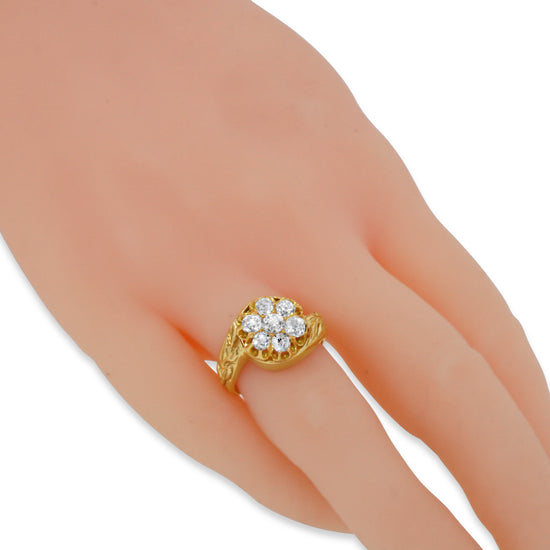 Old Mine Cut Diamond Cluster Ring in 14k Yellow Gold