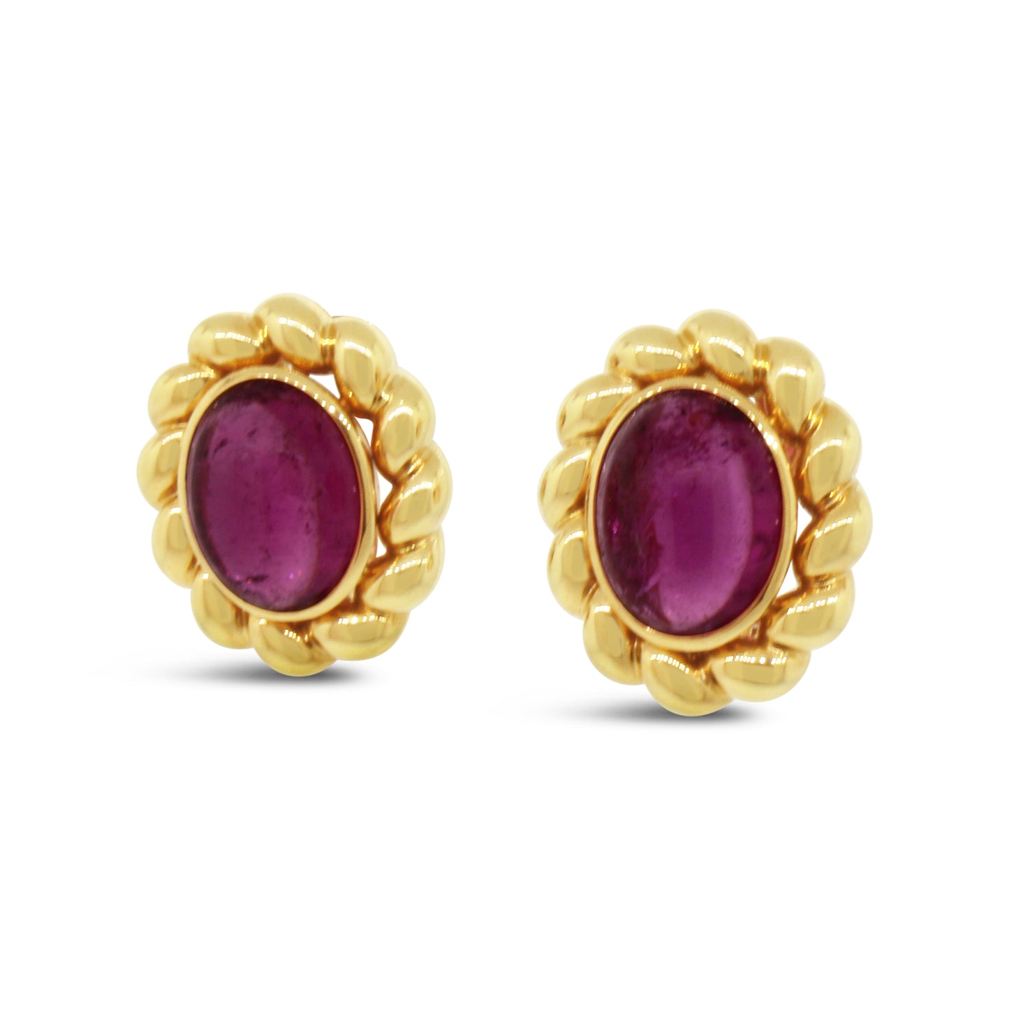 18k Yellow Gold Pink Tourmaline Cabochon Clip-on Earrings