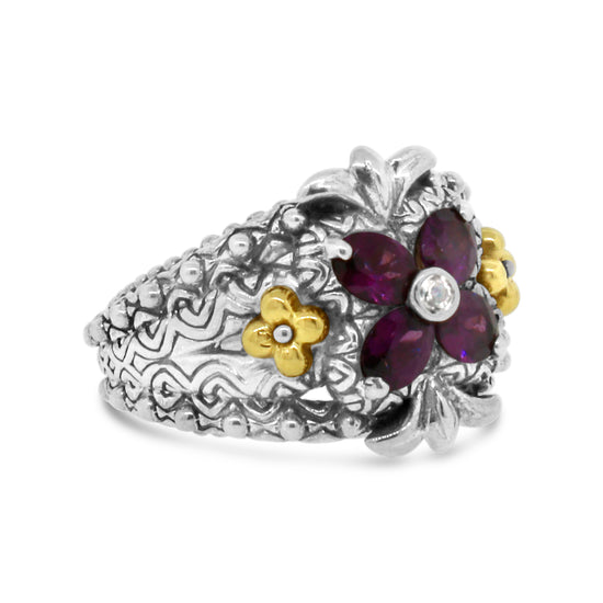 Barbara Bixby Rhodolite Garnet Silver and 18k Gold Ring