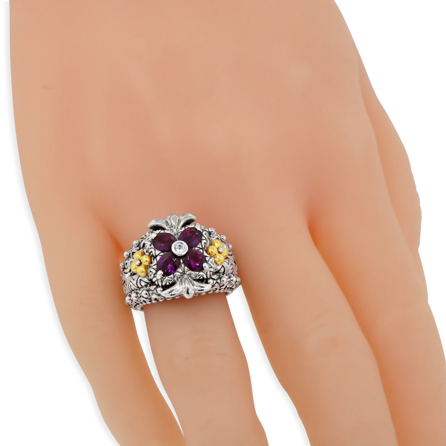 Barbara Bixby Rhodolite Garnet Silver and 18k Gold Ring