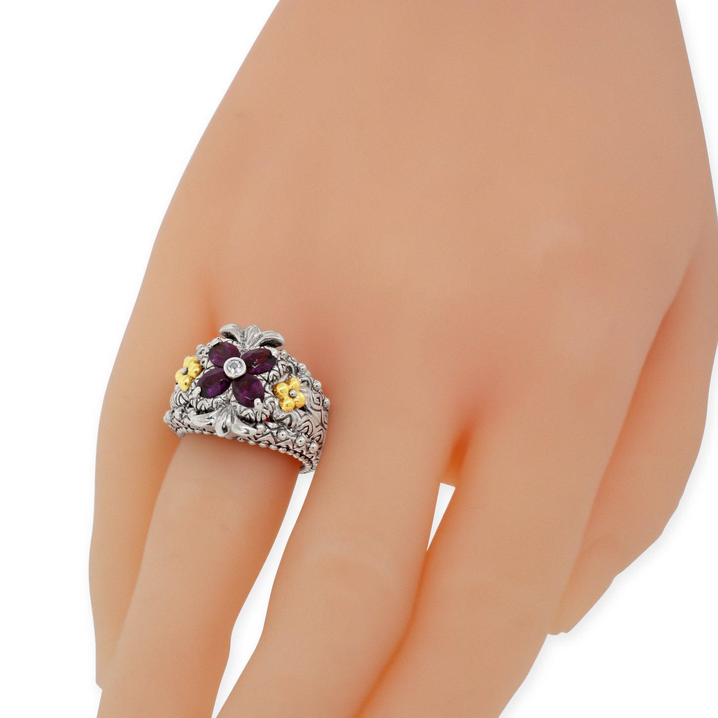 Barbara Bixby Rhodolite Garnet Silver and 18k Gold Ring