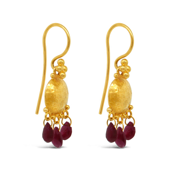 Gurhan 22kt Yellow Gold Disc with Rubies Dangle Earrings