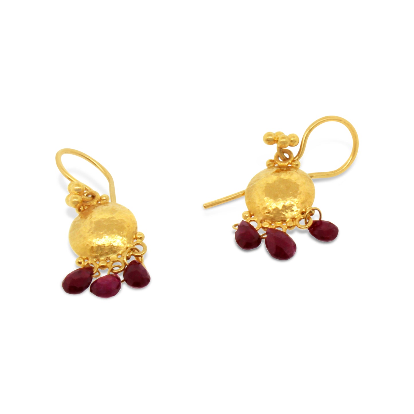 Gurhan 22kt Yellow Gold Disc with Rubies Dangle Earrings