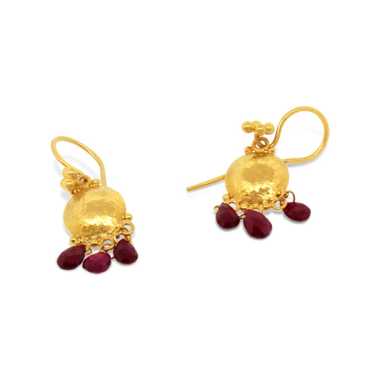 Gurhan 22kt Yellow Gold Disc with Rubies Dangle Earrings
