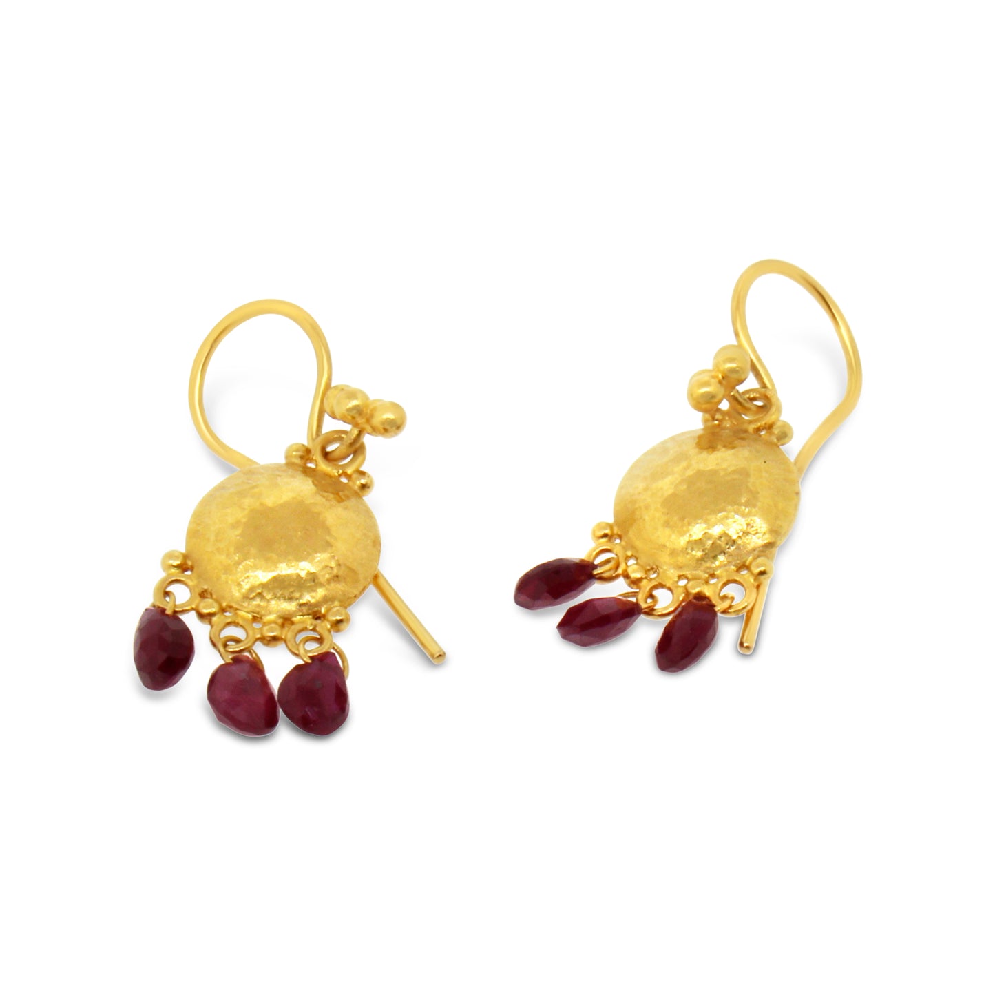 Gurhan 22kt Yellow Gold Disc with Rubies Dangle Earrings