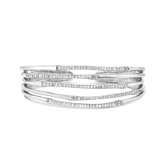 John Hardy Sterling Silver Bamboo Diamond Bangle Cuff Bracelet