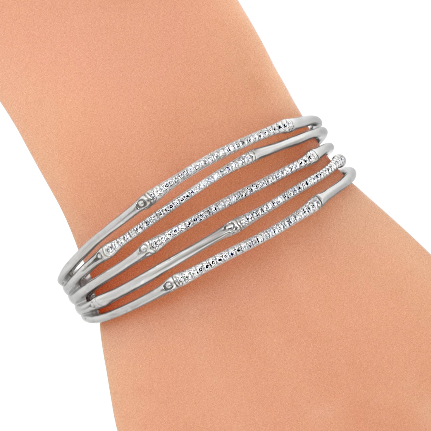 John Hardy Sterling Silver Bamboo Diamond Bangle Cuff Bracelet