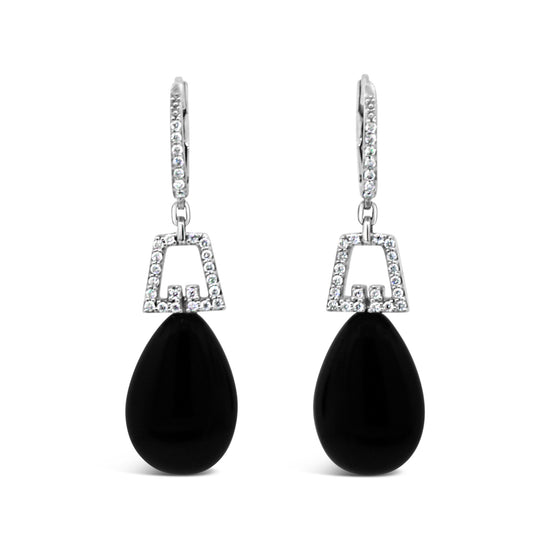 Art Deco Style Onyx and Diamond Dangle Earrings