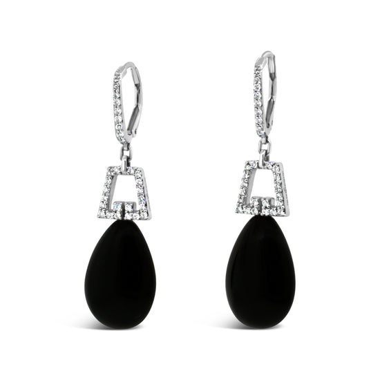 Art Deco Style Onyx and Diamond Dangle Earrings