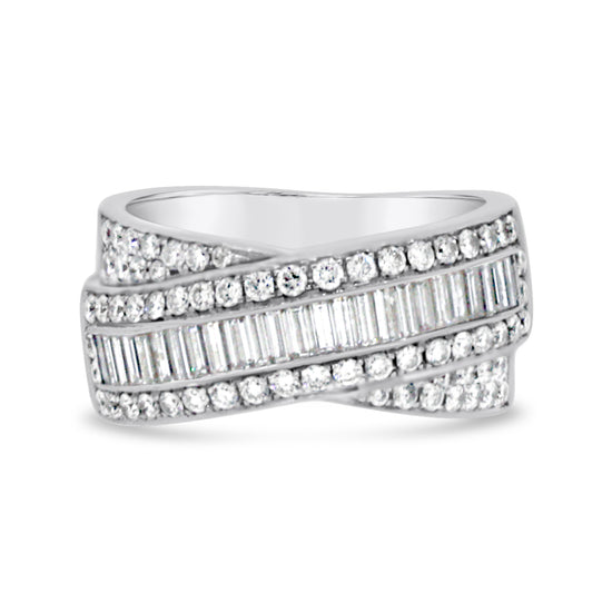 18kt White Gold Baguette and Round Diamond Band by Diva