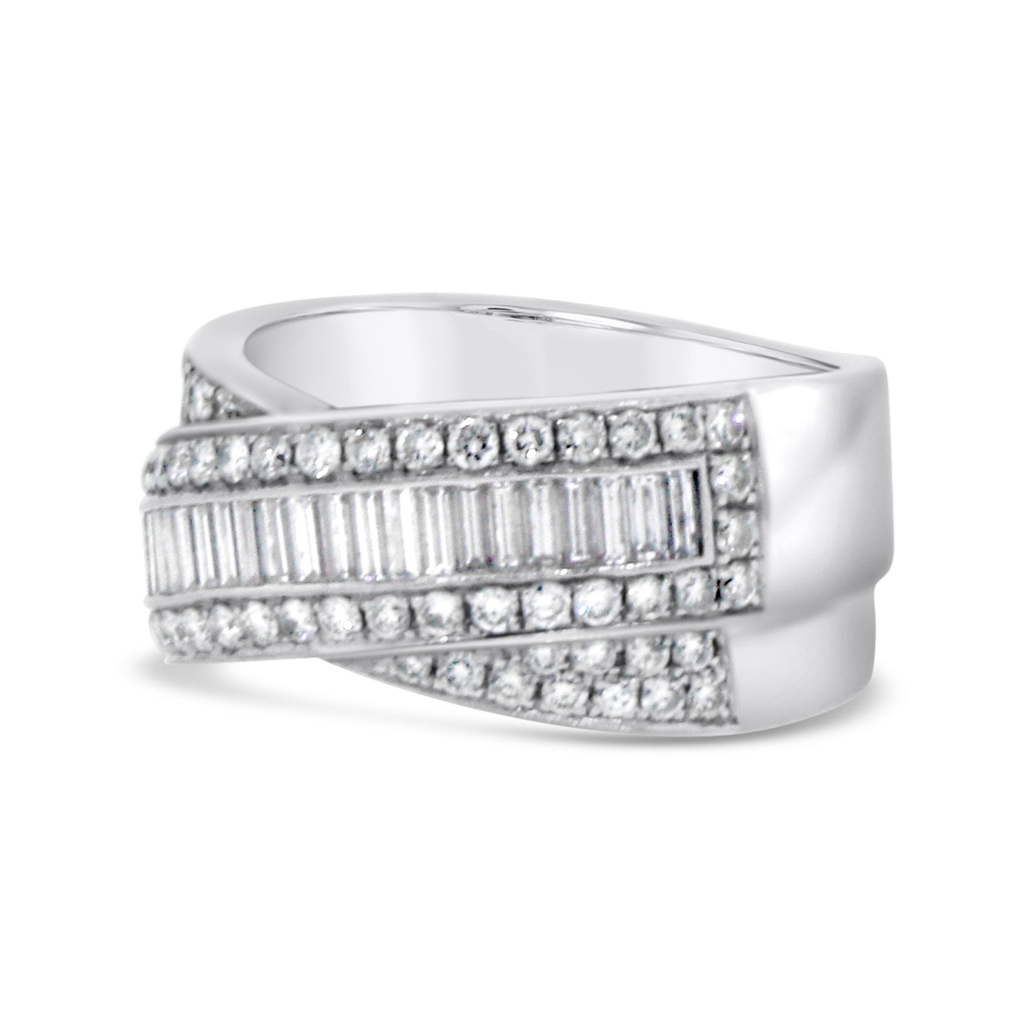 18kt White Gold Baguette and Round Diamond Band by Diva