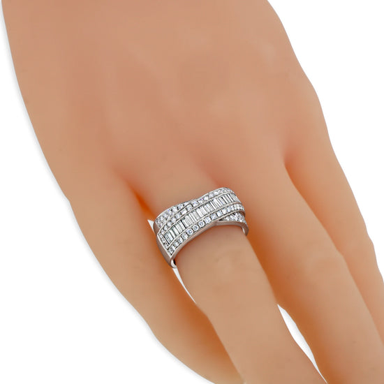 18kt White Gold Baguette and Round Diamond Band by Diva
