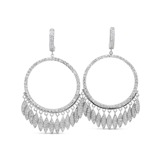 18kt White Gold Circle Hoop Chandelier Diamond Earrings