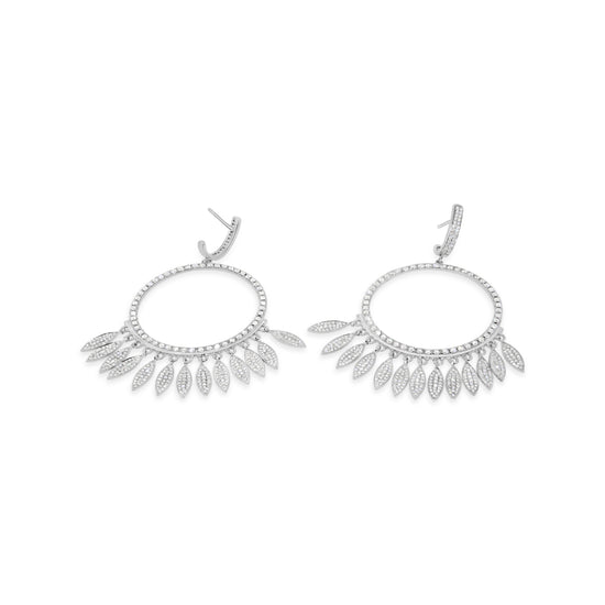 18kt White Gold Circle Hoop Chandelier Diamond Earrings