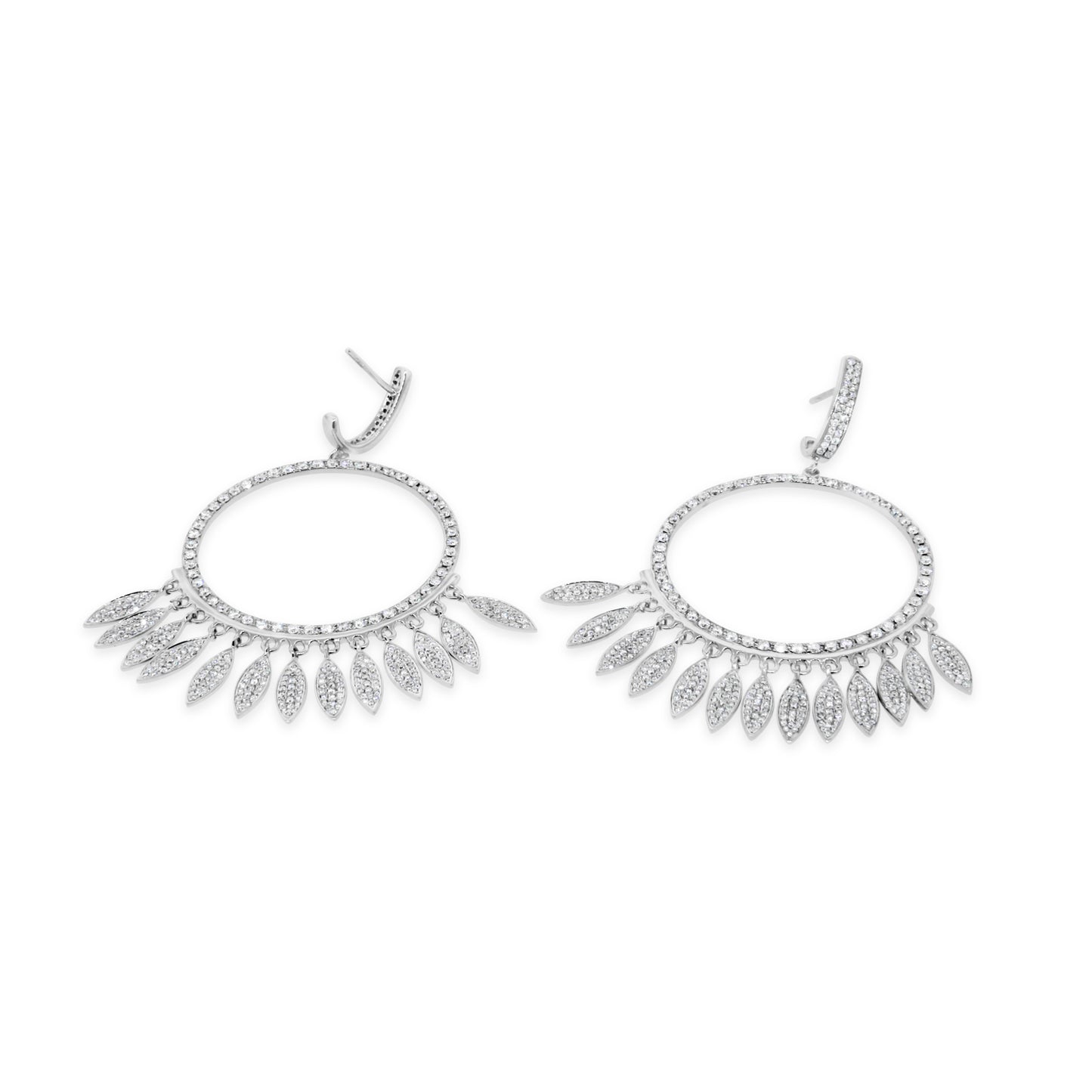 18kt White Gold Circle Hoop Chandelier Diamond Earrings